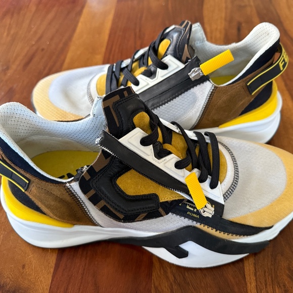 FENDI Flow Black, Yellow & Brown Slip-on Sneakers - Size 9